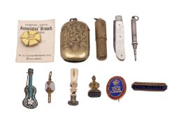 A mixed collection to include;- an Edward VII silver and mother of pearl pocket fruit knife,