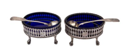A pair of George III oval silver salts, maker Robert Hennell I,
