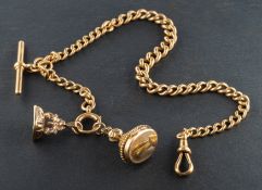 An 18ct gold, graduated, curb-link, Albert watch chain, with dog clip, T-bar,