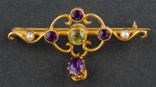 An early 20th century, Art Nouveau, amethyst, peridot and seed pearl,