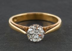 An 18ct gold, round, brilliant-cut diamond, single-stone ring, estimated diamond weight ca. 0.