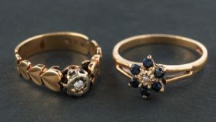 Two gemset rings, including a round, brilliant-cut diamond, single-stone ring,
