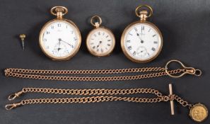 A small engraved gold fob watch, the silver engraved dial with black Roman numerals,
