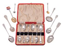 Assorted Birmingham spoons to include: a fiddle pattern teaspoon, maker Edward Thomasson, 1828,