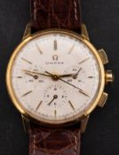 Omega, a gentleman's 18ct gold chronograph wristwatch the dial having baton numerals, baton hands,