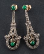 A pair of late 19th century/ early 20th century, round, cabochon-cut emerald and rose-cut diamond,