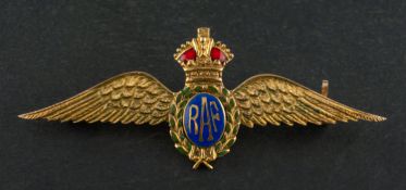 A WWII RAF blue, green and red enamel sweetheart brooch, marked 'ORR15', total length ca.