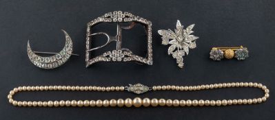 A collection of paste jewellery, including a crescent moon brooch, length ca. 4.