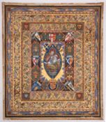 ILLUMINATION : Highly decorative painted in gouche and heightened in gilt, laid down on card.