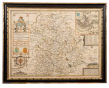 SPEED, John - Shropshyre Described, : hand coloured map. 505 x 375 mm. English text, George Humble.