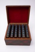 TARTAN WARE BINDING : Boxed Set of six volumes of Walter Scott each with Tartan Ware covers black