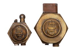 Two George V Royal Navy button trench art lighters;