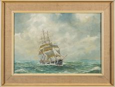 British School (20th century) A sailing vessel out at sea oil on canvas 34 x 49.