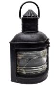 A late 19th century black over painted starboard lamp:,