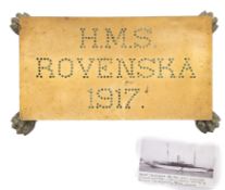 An early 20th century brass trivet from HMS 'Rovenska',