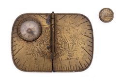 A late 19th century brass folding pocket sundial, probably by J Baum & Co,