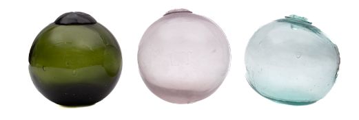 Three glass floats: 12cm diameter
