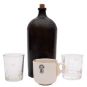 A Royal Navy green glass Lime Juice bottle: stamped with broad arrow mark,