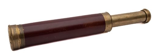 A late 19th/ early 20th century mahogany and brass two draw telescope: inscribed 'Abrahams Option,