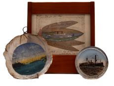 An early 20th century glass paperweight depicting a battleship: possibly HMS 'Terrible' or HMS