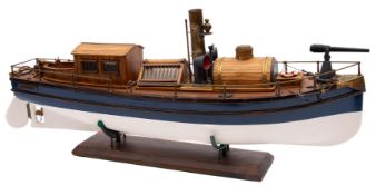 A scale model of a steam gun boat 'Pilar', simulated brass stack, grey vents,