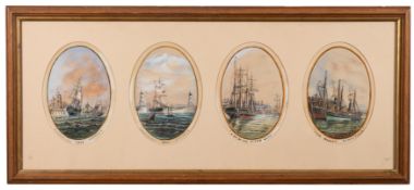 British School (early 20th century) Sunderland; four harbour scenes each initialled JM,