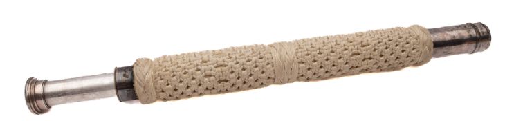 A ropework bound single draw telescope: engraved 'N M Hearle' to one end of main tube.