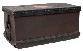 A late 19th/ early 20th century pine seaman's chest: the rectangular top with tarred canvas cover,