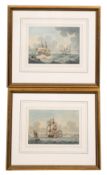 British School early 19th Century Royal Navy three-masters and other shipping off the coast, two,