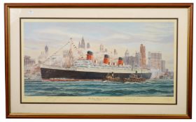 After S W Fisher, 'The Queen Mary at New York': limited edition print 85/850,