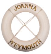 A Lifebuoy from the International Dragon Class Yacht 'Joanna': of typical form with gilt text