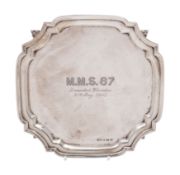 A George VI silver salver launch commemorative for the Royal Navy Motor minesweeper HMS MMS 87 (J