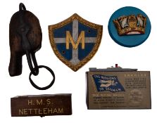 A gilt carved wooden ship's ward room badge for the Greek Hunt-class Greek destroyer 'Miaoulis'
