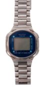A Memosail Swiss Quartz Yachting digital wristwatch: LCD screen with blue surround,