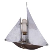 An Art Deco chrome sailing boat table lamp: unsigned the central bulb forming a mast with two sail