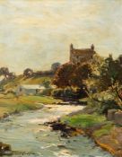 Hubert Coop (British,1872 -1953) River scene with farm buildings, oil on canvas, 53 x 41.5cm.