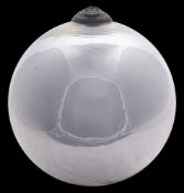 A silvered glass witche's ball with pressed metal mount, 25cm diameter.