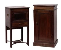 A George III mahogany pot cupboard, late 18th century; with panel door and drawer,