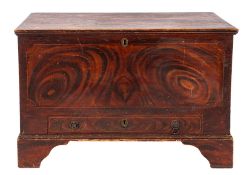 A late George III painted pine mule chest, painted to simulate mahogany,