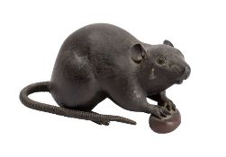 A Japanese bronze model of a rat,