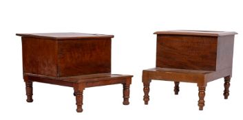 Two similar mahogany and gilt tooled leather inset step commodes,