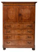 A Dutch walnut and marquetry side cabinet,