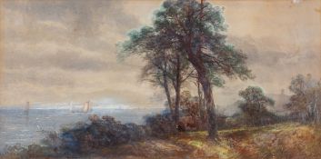 William Widgery (British,1822-1893) Extensive estuary scene, watercolour, 37 x 74cm.