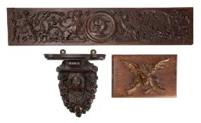 A French or Flemish carved oak panel in 16th century 'Romayne' style, probably 19th century,