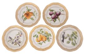Four Royal Copenhagen porcelain Flora Danica plates, each with pierced sawtooth rims,