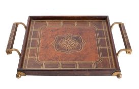 An amboyna, rosewood and brass inlaid tray in Jugendstil taste,