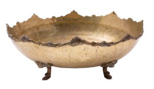 A silver plated brass punch bowl, late 18th /early 19th century; of oval form,