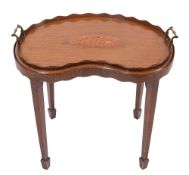 An Edwardian mahogany and inlaid tray top occasional table the detachable twin-handled tray of