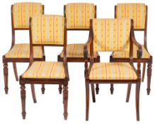 A group of five Regency mahogany dining chairs,