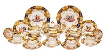 An unusual complete James and Ralph Clews 'Dr Syntax/Don Quixote' porcelain part tea service